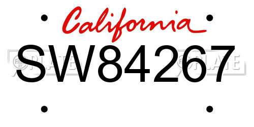 SW84267 California License Plate