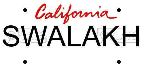 SWALAKH California License Plate