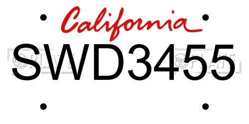 SWD3455 California License Plate