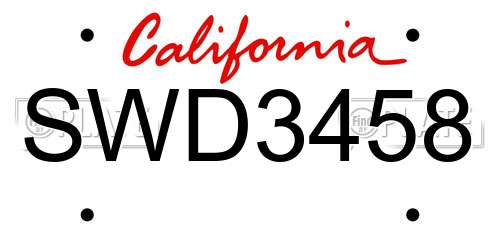 SWD3458 California License Plate