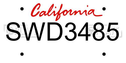 SWD3485 California License Plate