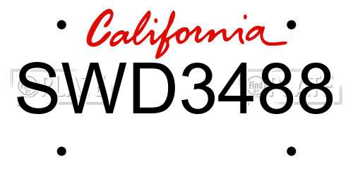 SWD3488 California License Plate