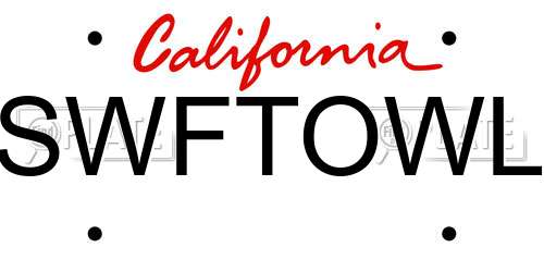 SWFTOWL California License Plate
