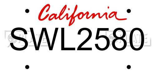 SWL2580 California License Plate