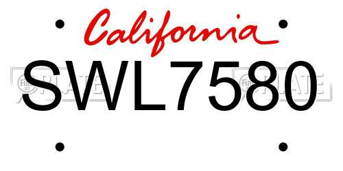 SWL7580 California License Plate