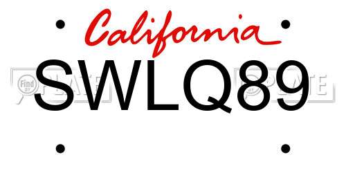SWLQ89 California License Plate