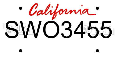 SWO3455 California License Plate