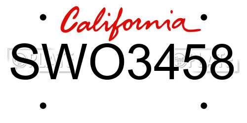 SWO3458 California License Plate