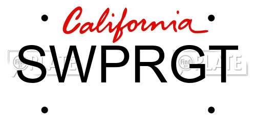 SWPRGT California License Plate