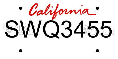 SWQ3455 California License Plate