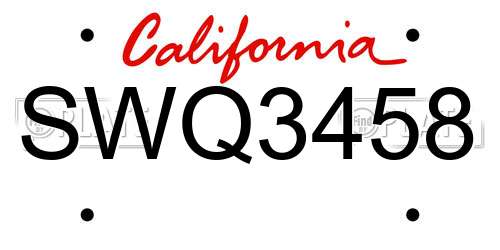 SWQ3458 California License Plate
