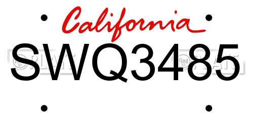 SWQ3485 California License Plate