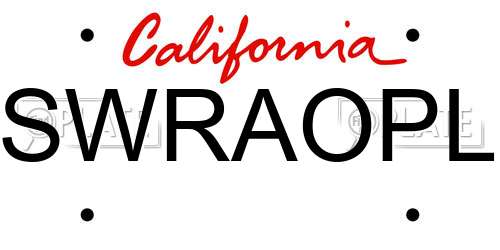 SWRAOPL California License Plate