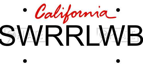 SWRRLWB California License Plate