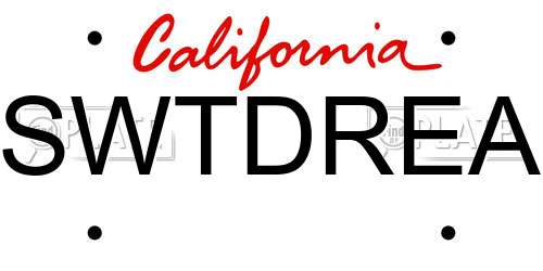 SWTDREA California License Plate