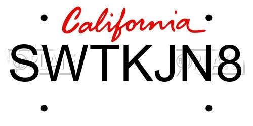 SWTKJN8 California License Plate