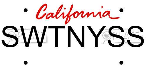 SWTNYSS California License Plate