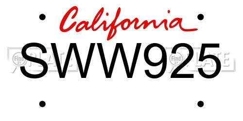 SWW925 California License Plate