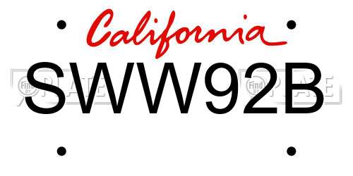 SWW92B California License Plate