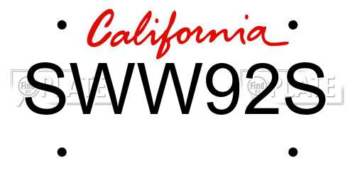 SWW92S California License Plate