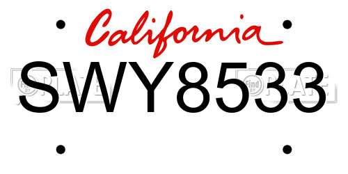 SWY8533 California License Plate