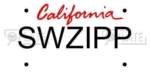 SWZIPP California License Plate