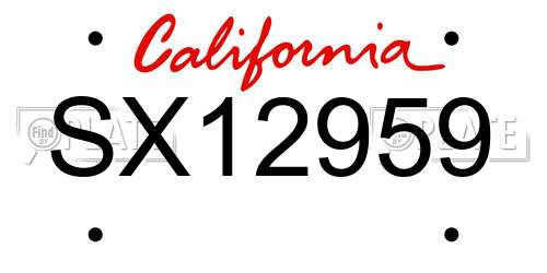 SX12959 California License Plate