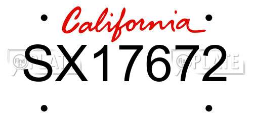 SX17672 California License Plate