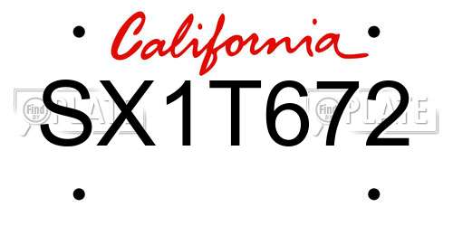 SX1T672 California License Plate