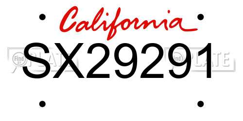 SX29291 California License Plate