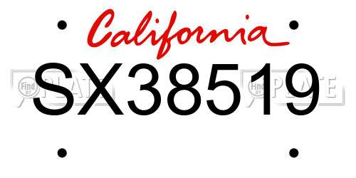 SX38519 California License Plate