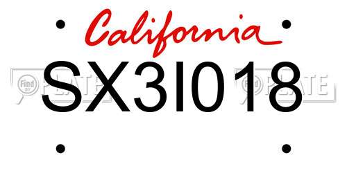 SX3I018 California License Plate