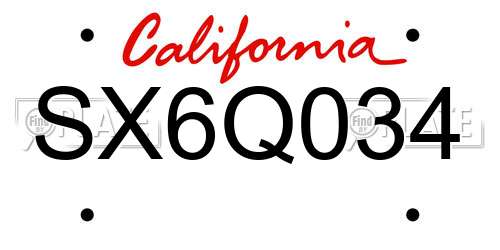 SX6Q034 California License Plate