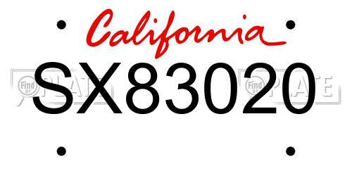 SX83020 California License Plate