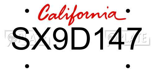 SX9D147 California License Plate