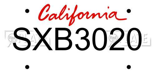 SXB3020 California License Plate