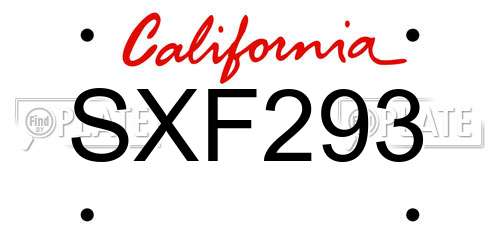 SXF293 California License Plate