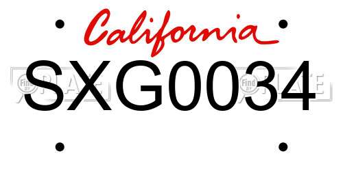 SXG0034 California License Plate