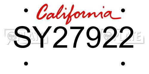 SY27922 California License Plate