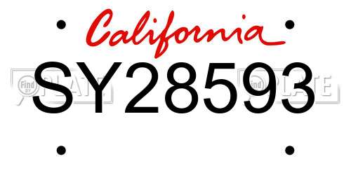 SY28593 California License Plate