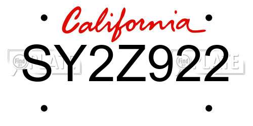 SY2Z922 California License Plate