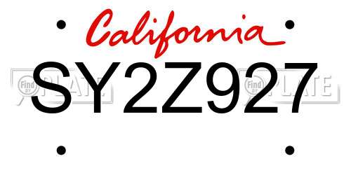 SY2Z927 California License Plate