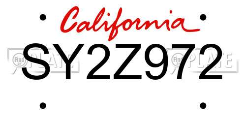 SY2Z972 California License Plate