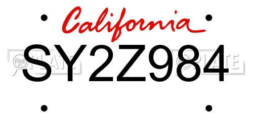 SY2Z984 California License Plate