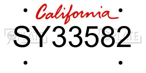 SY33582 California License Plate