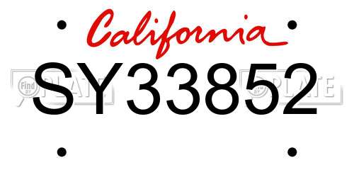 SY33852 California License Plate