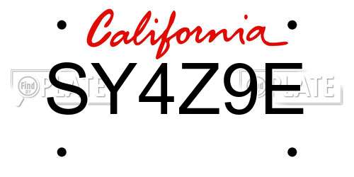 SY4Z9E California License Plate