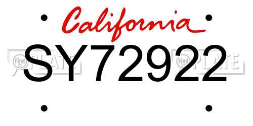 SY72922 California License Plate