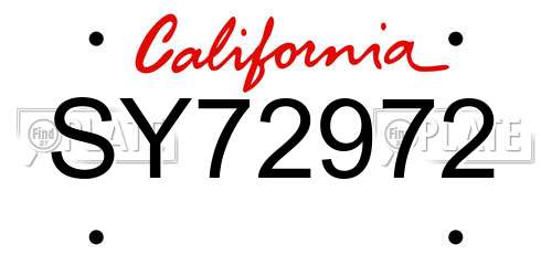 SY72972 California License Plate