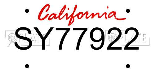 SY77922 California License Plate